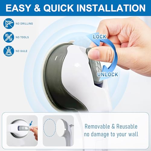 Shower Handle Grab Bars for Bathtubs and Showers, Heavy Duty Shower Handle Removable Shower Handrails for Seniors and Elderly, Bathroom Safety Grip No Drilling Waterproof Grey