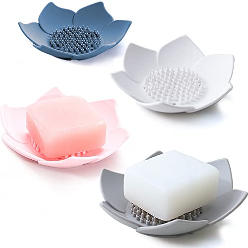 4 Pack Silicone Soap Tray Dishes Soap Holder Saver Draining Bathroom Shower Sink Bathtub - color: 4 Pack, White,grey,pink,blue