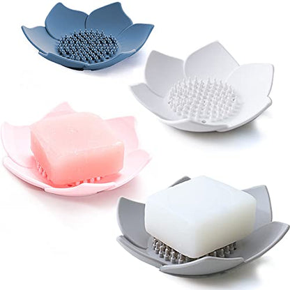 4 Pack Silicone Soap Tray Dishes Soap Holder Saver Draining Bathroom Shower Sink Bathtub - color: 4 Pack, White,grey,pink,blue