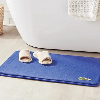 Lacoste Memory Foam Bath Rug – Ultra Soft Fleece Bathroom Mat with Embroidered Crocodile Logo, Super Absorbent, Non-Slip Backing, Machine Washable, Plush & Stylish 19"x30" – Surf Blue