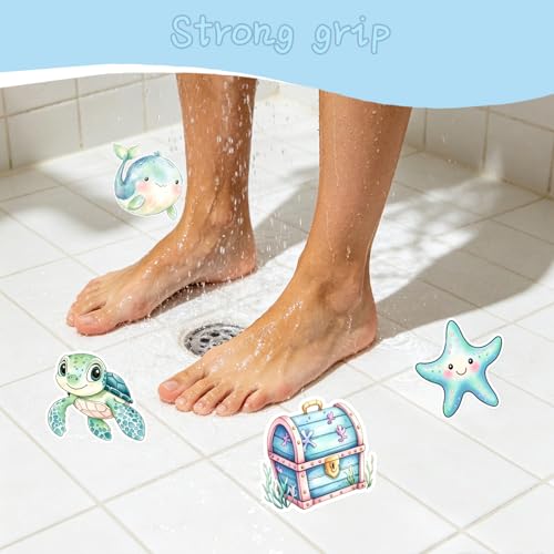 Bathtub Non-Slip Stickers, 25 PCS Large Cute Sea Creature Anti-Slip Grips for Kids Bath Tub and Shower Floor Decor with Scraper