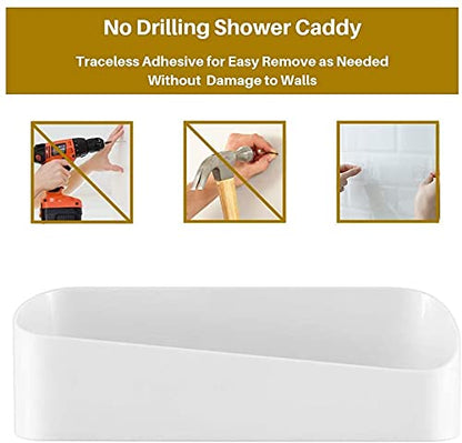 SUNFICON Adhesive Shower Caddy Wall Mounted Bathroom Shelf Organizer Storage Rack No Drilling Shower Shelf Bath Essentials Shampoo Spice Holder 2 Clear Adhesives for Shower Room Bathroom Kitchen White