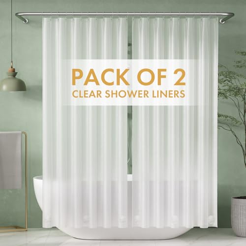 AmazerBath 2 Pack Thin Shower Curtain Liners, 72 x 78 Inches PEVA 3G Shower Curtains with Stones and 12 Grommet Holes, Waterproof Thin Plastic Liners- Frosted - color: Frosted, size: 72"W x 78"L (Pack of 2)
