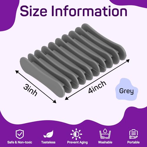 2 Pcs Self Draining Silicone Soap Holder - Waterfall Design Soap Dishes for Bathroom, Keeps Soap Bars Dry & Clean, Grey - color: Grey