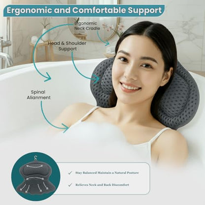 Bathtub Tray and Bath Pillows for Tub – Expandable Bamboo Bathtub Caddy with Phone & Wine Holder, Soft Bath Pillows for Tub & Head/Neck Support
