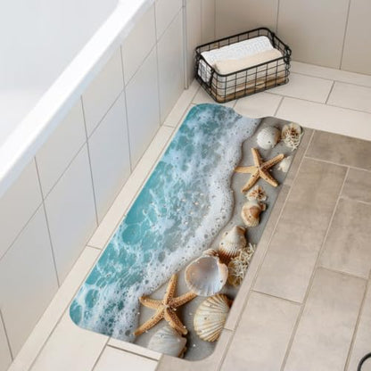 LNOND Summer Beach Bathtub Mat Non Slip, 40 X 16 Inch Tub Mat for Bathroom, Blue Sand Starfish Bath Tub Shower Mat with Drain Holes and Suction Cups - color: Blue Sand Starfish Bathtub Mat