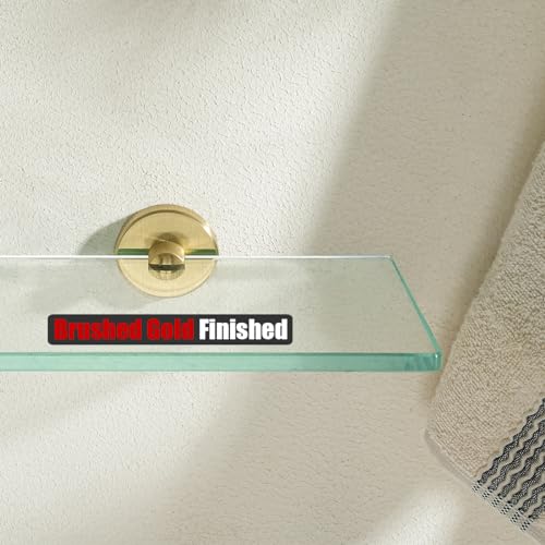 JQK Bathroom Glass Shelf Gold, Tempered Glass Shower Storage 8 by 5 inches, 304 Stainless Steel Brushed Gold Wall Mount, TGS101L8-BG - color: Gold, size: 8 Inch (1 Pack)