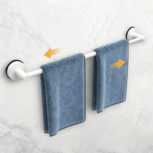 14.6inch~24inch Towel Racks for Bathroom,Adjustable Suction Cup Towel Bar for Bathroom Wall,Stainless Steel Bath Towel Holder for Shower(Bright White) - color: White