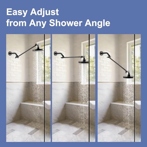 OFFO Shower Head Extension Arm, 16 in Shower Extension Arm with Locking Nut, Adjustable Height and Angle Shower Arm Extender, Universal G1/2 Connector for Fixed and Handheld ShowerHead, Matte Black - color: Matte Black, style: 16 in