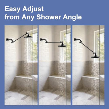 OFFO Shower Head Extension Arm, 16 in Shower Extension Arm with Locking Nut, Adjustable Height and Angle Shower Arm Extender, Universal G1/2 Connector for Fixed and Handheld ShowerHead, Matte Black - color: Matte Black, style: 16 in