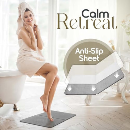 Foldable Stone Bath Mat, Fast Drying and Non-Slip Natural Diatomaceous Earth Mat, Multifunctional Eco-Friendly Stone Mat for Bathroom, Large, Grey
