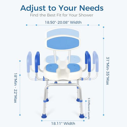 FAHKNS Swivel Senior Bathing Chair with Arms & Back, 400 LBS Heavy Duty U-Shape Seat, Height Adjustable Safety Bath Seat for Tub, Elderly & Disabled - color: Blue