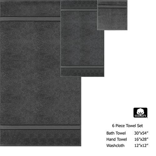 COTTON CRAFT Ultra Soft 6 Piece Towel Set - 100% Cotton Towels - Charcoal | Absorbent 580 GSM Quick Dry Everyday Premium Luxurious Bathroom Towels - 2 Large Bath Towels, 2 Hand Towels, 2 Washcloths - color: Charcoal