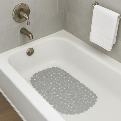 Dependable Industries Inc. Essentials Nonslip PVC Pebble Style Bathmat Shower Bathtub with Suction Cups 27" x 15" Textured for Secure Footing Oval (Gray) - color: Gray