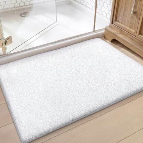 Color&Geometry Standard Sized Bath Mats for Bathroom Non Slip,20"x32",White | Soft Bathroom Rugs, Absorbent, Washable,Quick Dry, Microfiber Bathmat Shower Mat Outside Shower - color: All White, size: 20"x32"