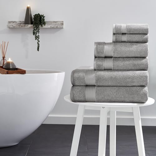 Ozdilek 6-Piece Bath Towel Set, 2 Bath, 2 Hand, 2 Wash, 100% Cotton Turkish Towels, 2 Bath Towels (30x60/550 GSM), 2 Hand Towels (16x30/575 GSM), 2 Washcloths (13x13/600 GSM) (Light Grey) - color: Grey