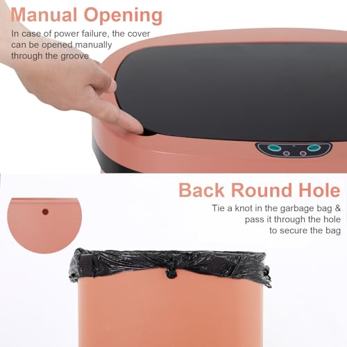 FDW Garbage Can 13 Gallon 50 Liter Kitchen Trash Can for Bathroom Bedroom Home Office Automatic Touch Free High-Capacity with Lid Waste Bin - color: Pink, style: Plastics