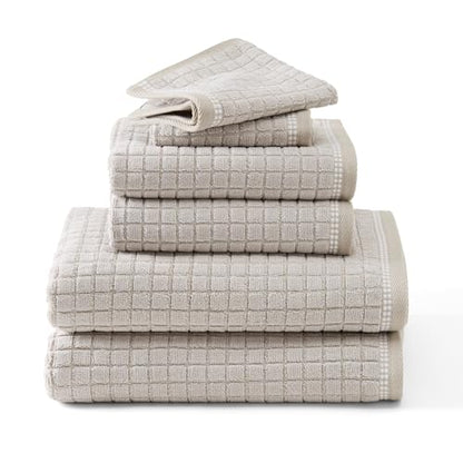 TOWN & COUNTRY EVERYDAY 6-Piece Textured Windowpane Set, 2-Bath Towels, 2-Hand Towels, 2-Washcloths, 100% Cotton, Plush & Absorbent 550GSM, Beige - color: Beige
