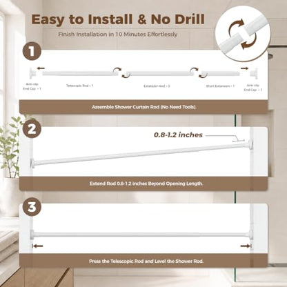 HYSEYY Heavy Duty Shower Curtain Rod,26-80inch Adjustable Tension Rod White | No Drilling Shower Rods for Bathroom, 1" Diameter Spring Tension Curtain Rod, Non Slip Rust Proof Curtain Rod for bathtubs - color: White