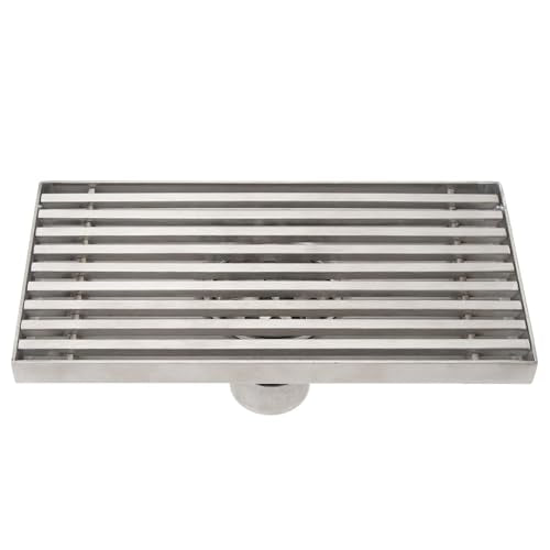 304 Stainless Steel Linear Shower Drain 8 Inch Long 20x10 cm Rectangular Floor Grate for 50 mm Pipe Middle Outlet (Middle Drain) - size: Middle Drain