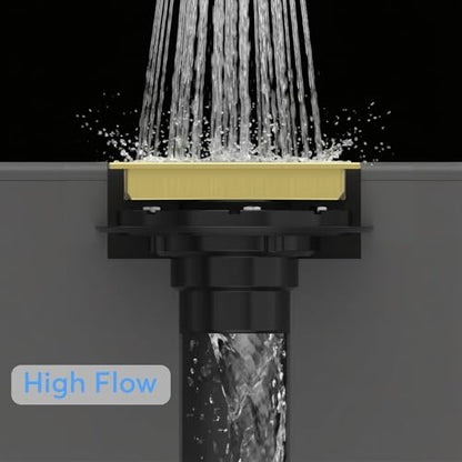 EXF Square Shower Floor Drain 6 Inch Brushed Gold | 304 Stainless Steel, ABS Flange, Anti-Clog, Removable Brick Pattern Drain Cover, with Hair Catcher