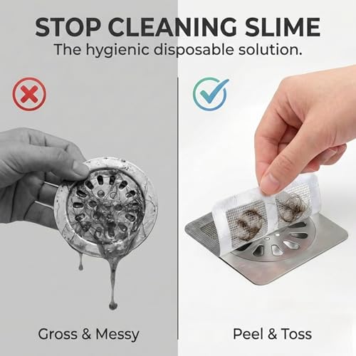 50 Pack Square Disposable Shower Drain Hair Catcher Stickers | Waterproof, For Bathroom Floor, Sink & Bathtub, Easy-Peel, Clog Prevention & Hygiene - size: 50 Square Mesh