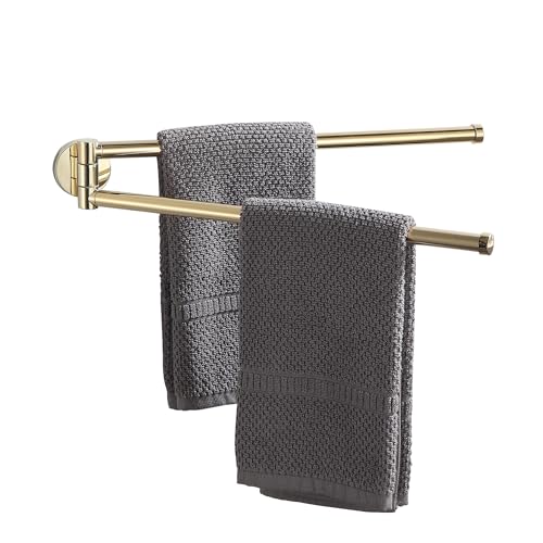 BGL Swivel Towel Bar for Bathroom Gold,Swing Out Double Towel Bar 2-Arm Kitchen Wall Mounted Towel Hanger Holder for Bathroom Organizer - color: Gold