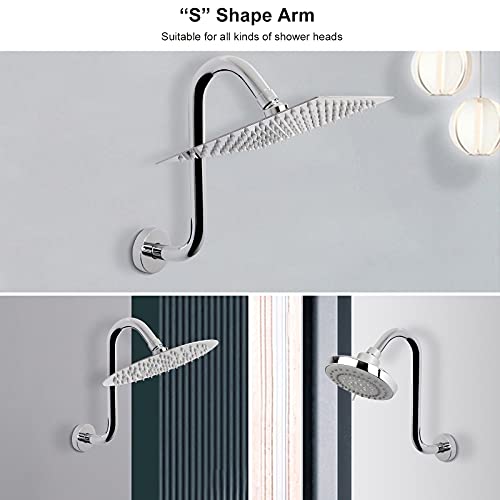 NearMoon S Shaped Shower Head Riser Arm, Shower Extender Arm with Flange, Standard 1/2" Connection- Bathroom Accessory (10 Inch, Chrome) - color: Chrome, style: 10 Inch
