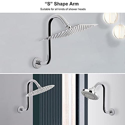 NearMoon S Shaped Shower Head Riser Arm, Shower Extender Arm with Flange, Standard 1/2" Connection- Bathroom Accessory (10 Inch, Chrome) - color: Chrome, style: 10 Inch