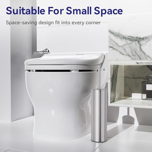 DOWRY Toilet Bowl Brush and Holder for Bathroom Silver | 304 Stainless Steel Deep Cleaning Toilet Brush and Holder Set with Long Handle Hidden with 2 Heads