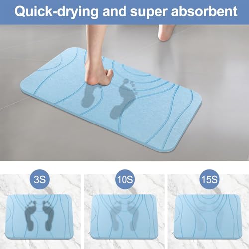 Stone Bath Mat, 2 Pack Diatomaceous Earth Shower Mat, Non-Slip Super Absorbent Quick Drying Bathroom Floor Mat, 24x15, Blue - color: Blue