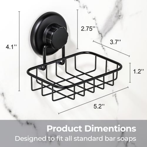 HASKO 2 Pack Suction Cup Soap Dish for Shower Wall, Rustproof Stainless Steel, Shower Soap Holder with Hooks, Includes Optional No Drill Adhesive Mount for Bathroom, 2 Soap Savers, Black - color: Black (2 Pack)