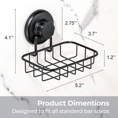 HASKO 2 Pack Suction Cup Soap Dish for Shower Wall, Rustproof Stainless Steel, Shower Soap Holder with Hooks, Includes Optional No Drill Adhesive Mount for Bathroom, 2 Soap Savers, Black - color: Black (2 Pack)