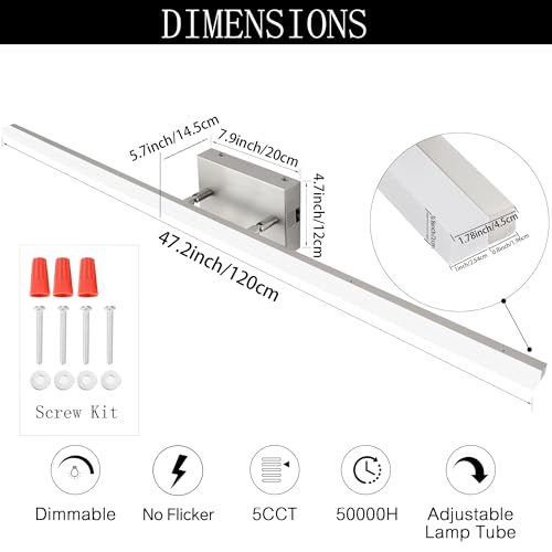 48 inch LED Modern Bathroom Vanity Lighting Fixtures Over Mirror, Brushed Nickel Adjustable Makeup Vanity Light Bar Dimmable 5CCT 46W 3000K-5000K - color: Nickel-48 Inch 5cct