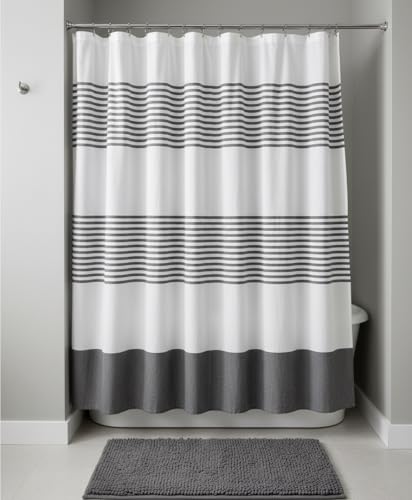 Nautical Striped Charcoal Black and White Fabric Shower Curtain: 100% Cotton Luxury Hotel with Detailed Decorative Weave for Bathroom 70" x 72" (Collin Charcoal) - color: Collin Charcoal
