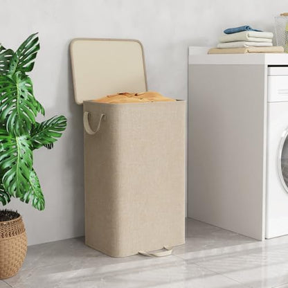Lifewit Single Laundry Hamper with Lid and Removable Laundry Bags, Large Collapsible 1 Dividers Dirty Clothes Basket with Handles for Bedroom Laundry Room Closet Bathroom College, 100L Beige - color: Beige, size: 100L