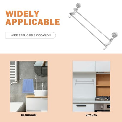 SEWACC Wall-Mount Double Rod Towel Rack with Suction Cups 58.8cm Gray Bathroom Towel Organizer and Holder with Hooks for Wet and Dry No Drilling Installation