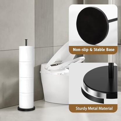 Toilet Paper Holder Stand with Reserve Function,Matte Black,Sturdy Metal | No Drilling,Easy to Install Free Standing Toilet Paper Holder,Rustproof Toilet Paper Holder Free Standing with Non-Slip Base
