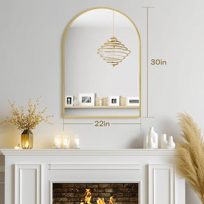 Gold Arched Mirror 22x30in, Metal Framed Bathroom Vanity Wall | Tempered Glass, Shatter Proof, Living Room Bedroom Entryway, Modern Elegant Design - color: Gold, size: 30"L x 22"W, style: Arched