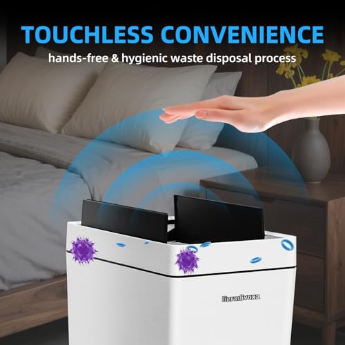 4.5 Gallon Slim Bathroom Touchless Trash Can, Automatic Smart Trash Can with Air-Press Bag Expander, Sensor Lid Waste Bin for Bedroom, Office & RV, White - size: 4.5 Gallon-P