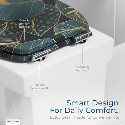 SANILO Wooden Toilet Seat with Soft Close [ROUND] - Decorative, Quiet & Slow Close Molded Wood Seat - With Strong Bumpers & Hinges - Adjustable Fit - Monstera - color: Monstera