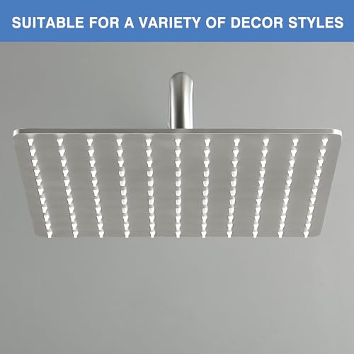 Solid Metal Large Rain Shower Head, Square High Flow Ceiling Rainfall Shower Head with Shower Arm and Flange, Reinforced Explosion-Proof Stainless Steel Construction (12-Inch, Brushed Nickel) - color: Brushed Nickel, size: 12 Inch