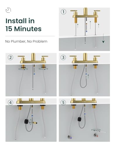 APPASO 2 Handles 4 Hole Kitchen Faucet with Pull Down Sprayer Brushed Gold | Gold Kitchen Faucets with Soap Dispenser, Modern High Arc Stainless Steel for 3 & 4 Hole Sinks, Spot Free, Easy to Install - color: 1-Brushed Gold