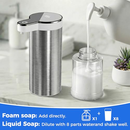 Automatic Foaming Soap Dispenser Touchless, Stainless Steel Hand Soap Dispenser, USB Rechargeable, 4 Adjustable Levels, 11.8oz/350ml for Kitchen and Bathroom (Stainless Steel White, Foam) - color: Stainless Steel White, size: Foam