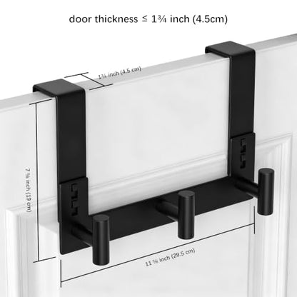 WUIVIUT Over The Door Hooks, Coat Rack Over The Door Heavy Duty Towel Rack Clothes Hanger for Bathroom liveroom Kitchen (3 Hook, Fits 1-3/4'' Thick) - size: T Shape 3 Hook, Black