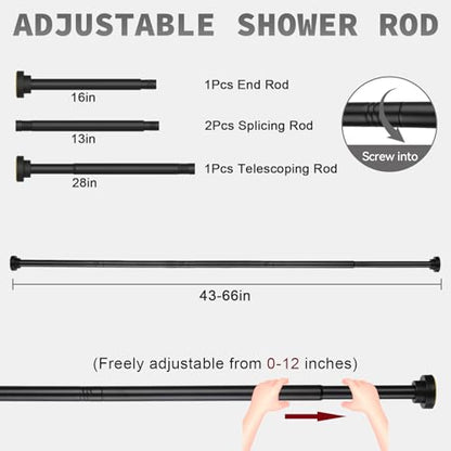 Thestoa Shower Curtain Rod Adjustable 43-66 inch, 1"Diameter Spring Tension Curtain Rod No Drill, Anti-Rust Non-Slip Shower Rod, Black Shower Curtain Rod for Bathroom Tension - color: Black, size: 43"- 66"