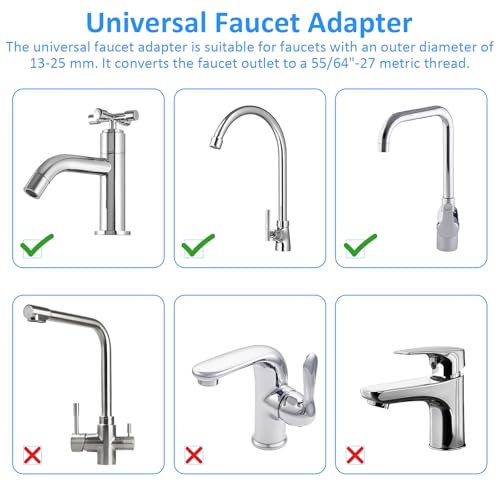 Molain 3 PCS Adjustable Faucet Adapter for Faucets, | Fits 13–14/16.5–18/22–23.5mm OD, To 55/64"-27 Male Thread for Water Filters Dishwasher Hose Connections Countertop