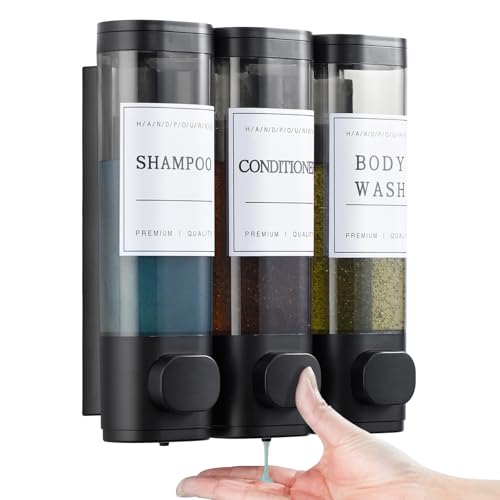 Shampoo and Conditioner Dispenser,Shower Soap Dispenser 3 Chamber No Drill Wall-Mounted Shampoo Dispenser for Shower Wall Mounted Shower Dispenser for Bathroom Hotel Large Capacity,Black - color: Black 3 Chamber