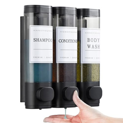 Shampoo and Conditioner Dispenser,Shower Soap Dispenser 3 Chamber No Drill Wall-Mounted Shampoo Dispenser for Shower Wall Mounted Shower Dispenser for Bathroom Hotel Large Capacity,Black - color: Black 3 Chamber