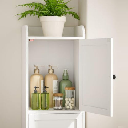 Slim Bathroom Storage Cabinet, Reversible Door Installation | Tall Narrow Storage Cabinet with Door and Shelves, Easy Assembly, 9.8 x 11.8 x 63.4 Inches, for Small Spaces, White